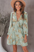 Lantern Sleeve Deep V Neck Knotted Tiered Mini Dress